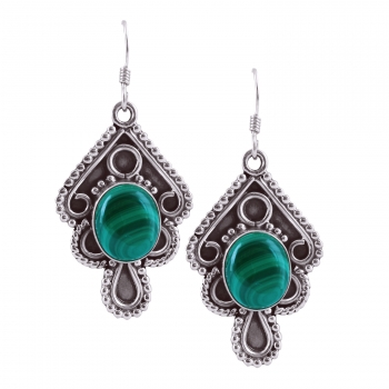 Pure silver antique design malachite earrings